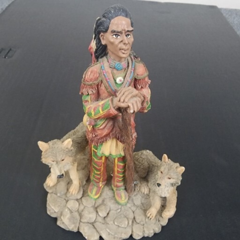 Young's Native American Indian w Wolves Figurine  6 1/2 Inch Resin